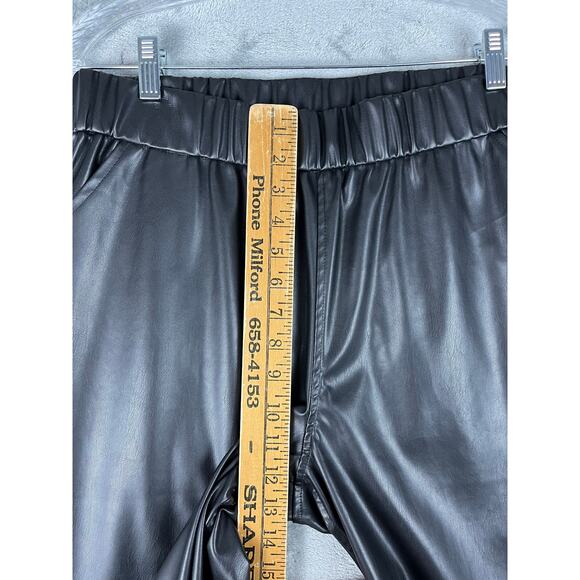 LOGO Lori Goldstein Faux Leather Joggers 10 Black Stretchy Pleather Minimalist - Picture 13 of 16